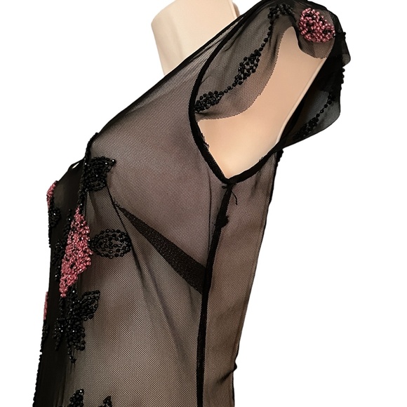 VINTAGE GOWN SUE WONG Beaded Floral on Peekaboo Mesh Underslip Prom Bridal Y2K - Picture 6 of 17